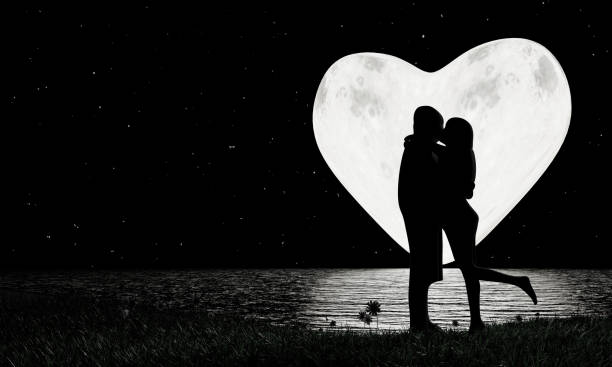 ツインレイ別れハートと月と抱き合う男女
