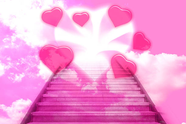 ピンク色の階段とハート